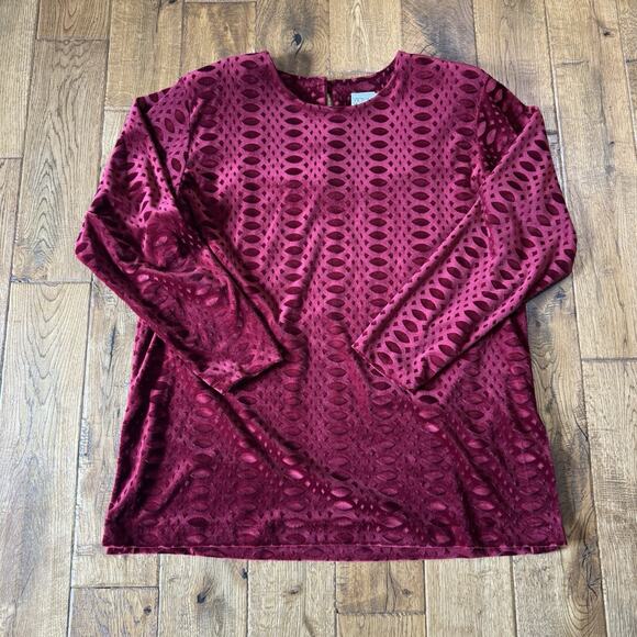VINTAGE Victoria Morgan Womens Plus Sz 16 Burgundy Velour Blouse & Skirt Set - Picture 6 of 11